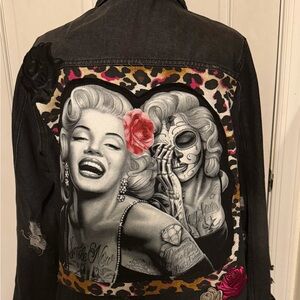 Stylish Black Denim Jacket with Artistic Print